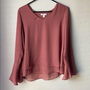 LC Lauren Conrad Dusty Rose V Neck Ruffled Blouse